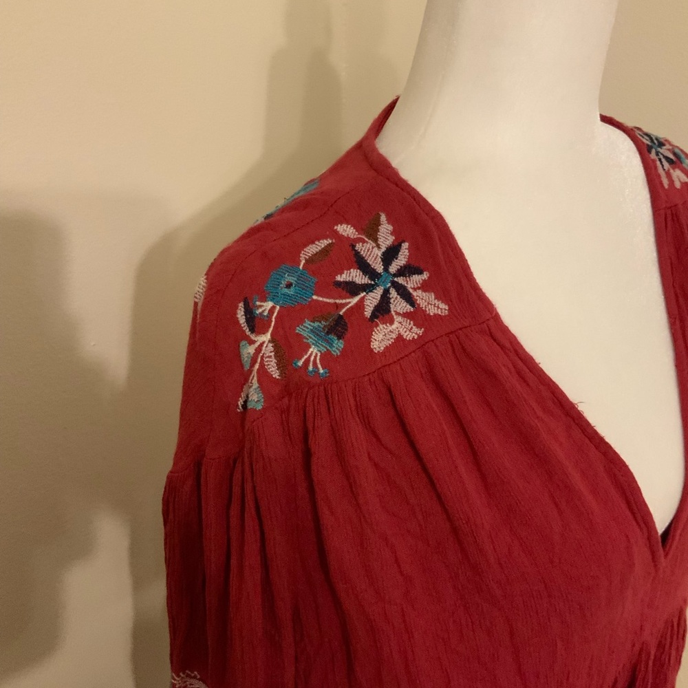 Free People S Red Te Amo Boho Floral Embroidered Flowy Dress - Picture 9 of 16